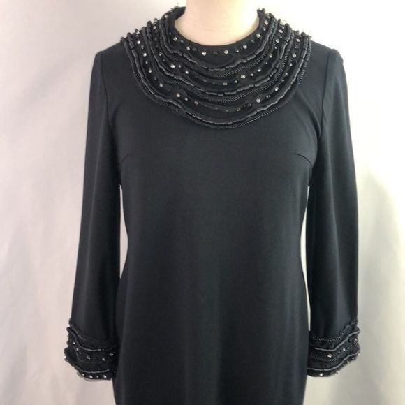 Escada Black with Beaded Trim Midi Dress