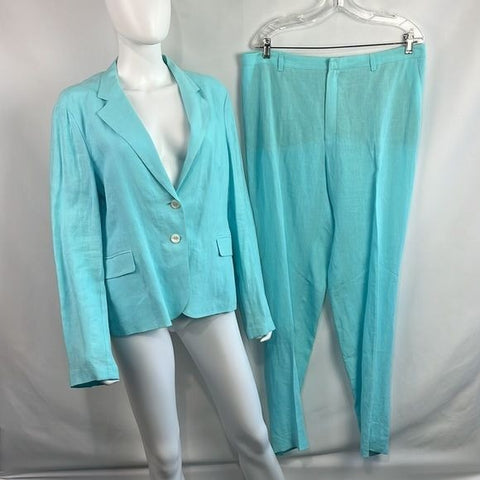 Burberry Aqua Linen Blazer and Trousers Suit Set