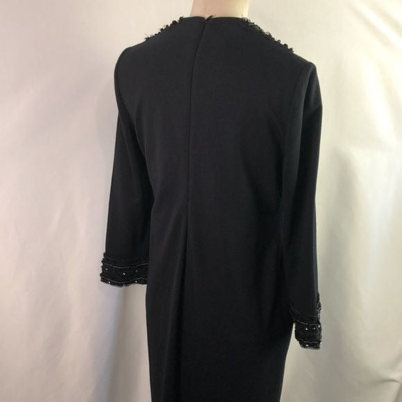 Escada Black with Beaded Trim Midi Dress