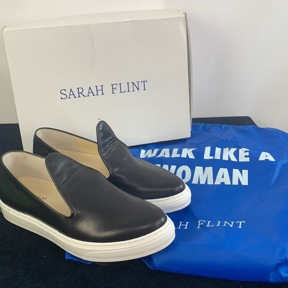 Sarah Flint NIB Black Flap Front Slip On Shoes