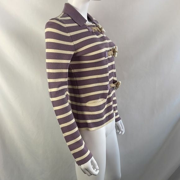Moschino Purple and Cream Striped With Rope Cardigan