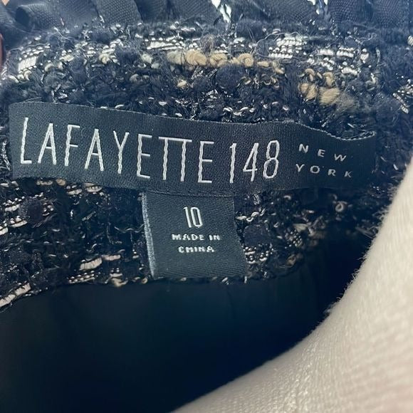Lafayette 148 Black Tweed Ribbon Trim Open Front Jacket