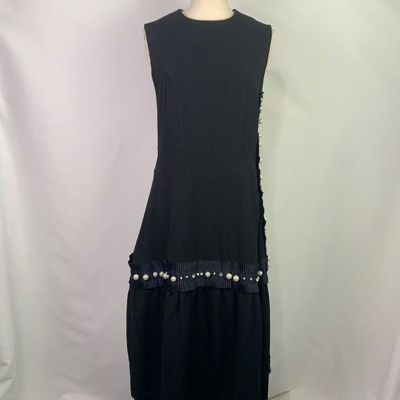 Nova NWT Black Drop Waist Pearl Trim Dress
