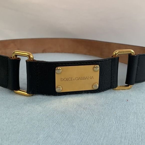 Dolce & Gabbana black with gold monogram plaque belt