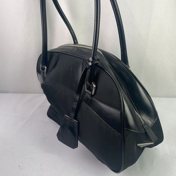 Prada Black Nylon Leather Satchel Bag