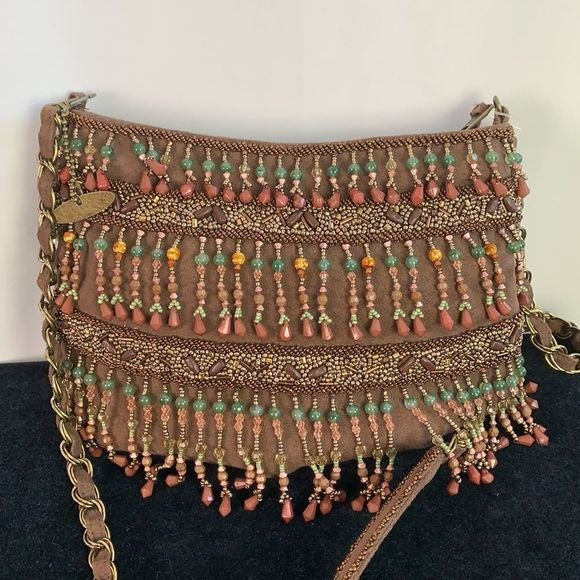 Mary Frances NWT Brown Suede Beaded Bag with Certification of Mary Frances