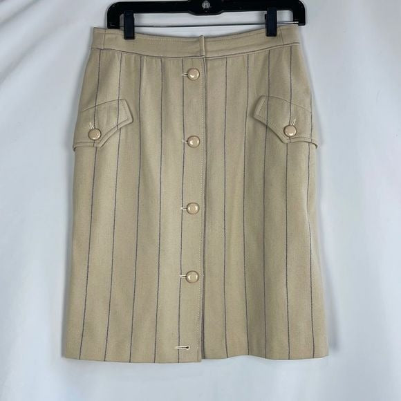 Valentino Cream and Blue Striped Wool Pencil Skirt