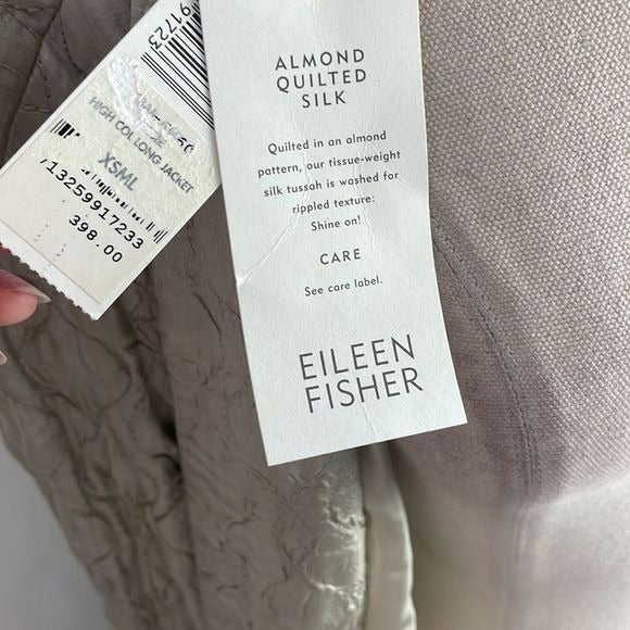 Eileen Fisher NWT Cream Textured Silk Long Jacket