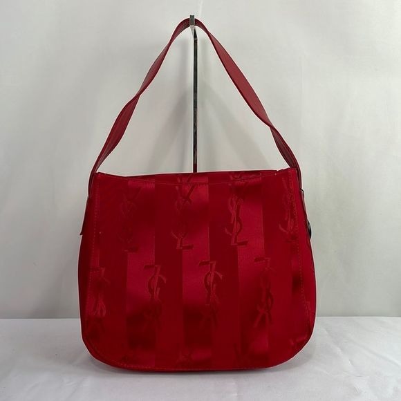 Yves St Laurent Vintage Red Satin Logo Bag