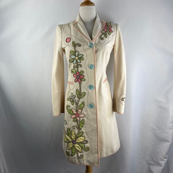 Moschino tan floral embroidered 3/4 jacket