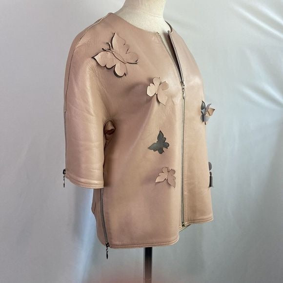 Stogova pink faux leather butterfly cutout jacket
