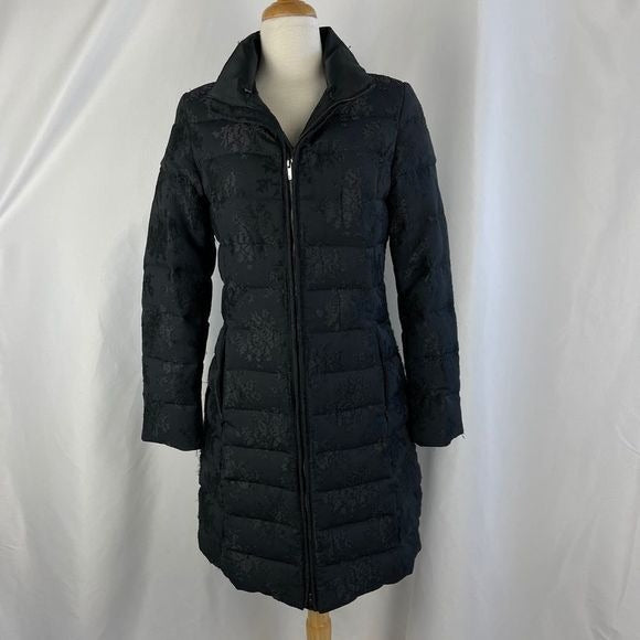 Vera Wang Black Brocade 3/4 Puffer Jacket