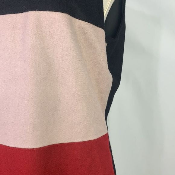 Paule Ka black red tan striped sheath dress