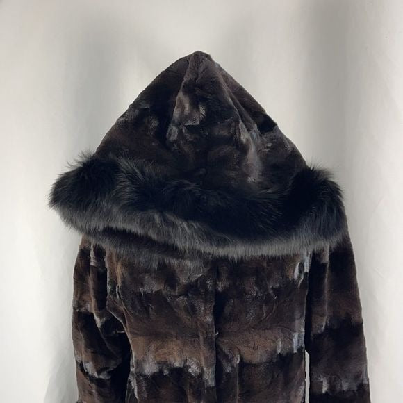 Sheared mink coat with fox trim 3/4