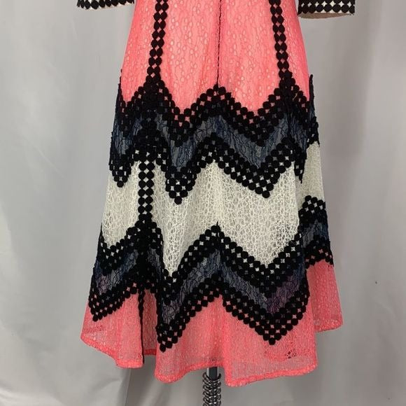Stogova Pink, Black, Cream Color MIDI Dress