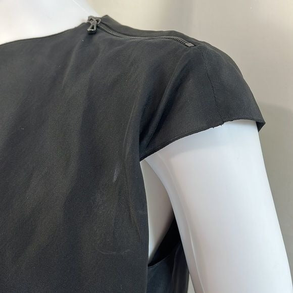 Lanvin Black Silk Zip Shoulder Asymmetrical Dress