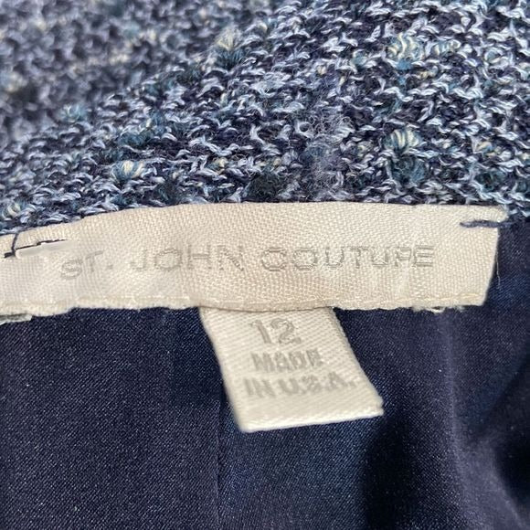 St John Blue Tweed w Zip Back Pockets Skirt