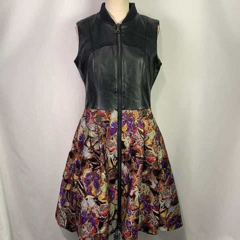 Miri Black Leather Top Multi Print Dress