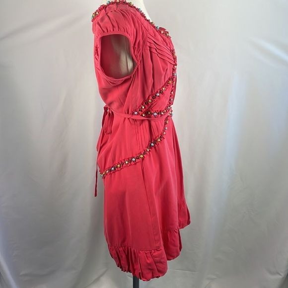 Nanette Leopre Red Beaded Mini Silk Dress