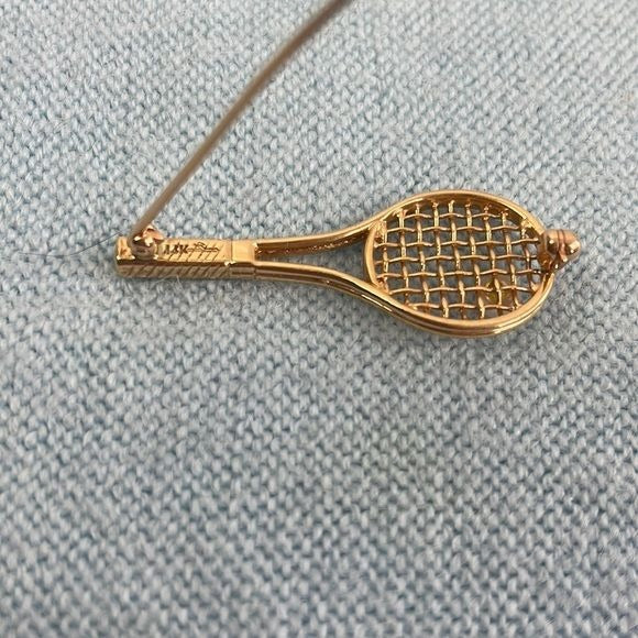 14k Gold Tennis Racket w Pearl Pin