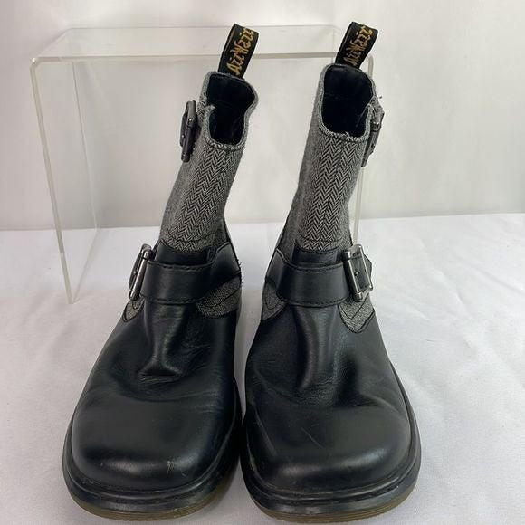 Dr Marten Grey Fabric With Black Leather Ankle Boots