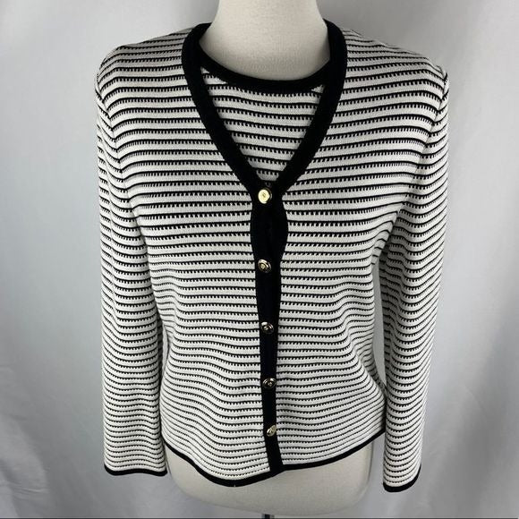 St John black/white stripe cardigan and top