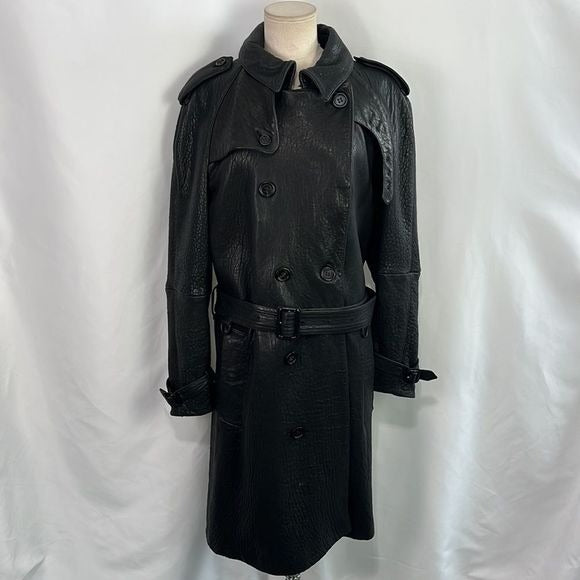 Burberry Mens Leather Long Trench Coat