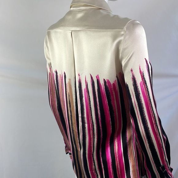 Gianni Versace Pink Multi Striped Cream Silk Blouse