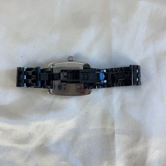 Michele silver rectangle ceramic watch with links