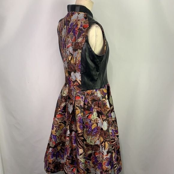 Miri Black Leather Top Multi Print Dress