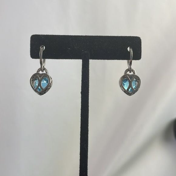 Blue Crystal Diamond Heart Earrings