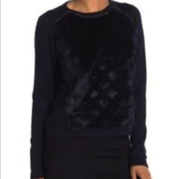 Elie Tahari Real Fur and Knit Navy Sweater