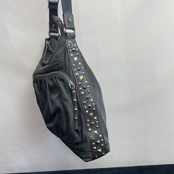 MZ Wallace Black Nylon Studded Crossbody Bag