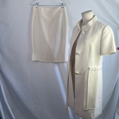 Vintage Cream Hi-Neck 3/4 Belted Jacket and Skirt