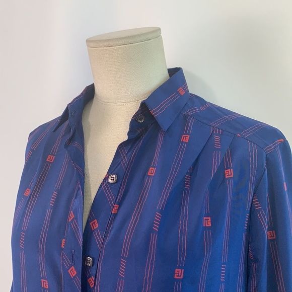 Vintage Pierre Balmain blue red logo print shirt dress