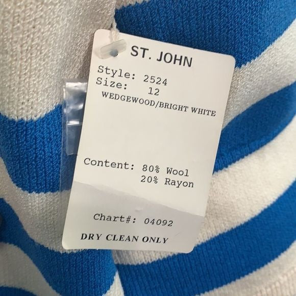 St. John NWT cream blue striped knit cardigan