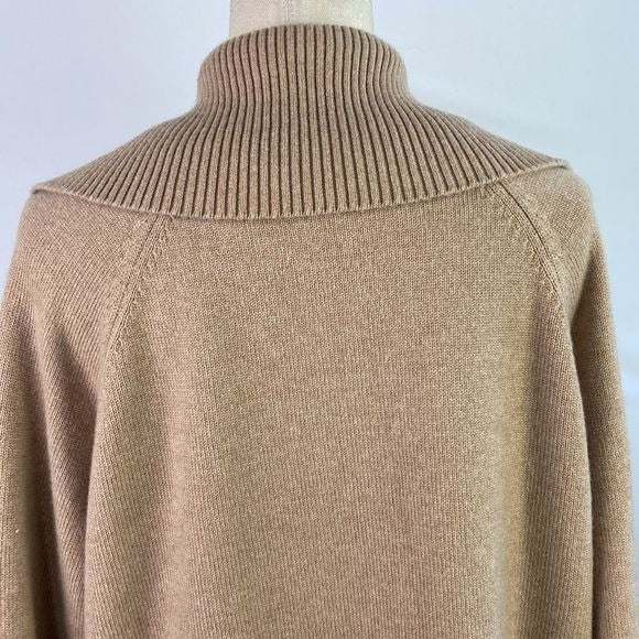 St. John Tan Zip High Neck Cashmere Sweater
