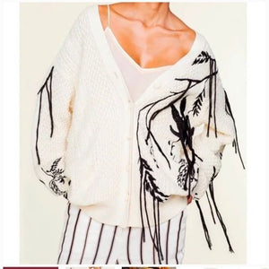 Dorothee Schumacher Cream Cardigan with Black Embroidery Cable Knit