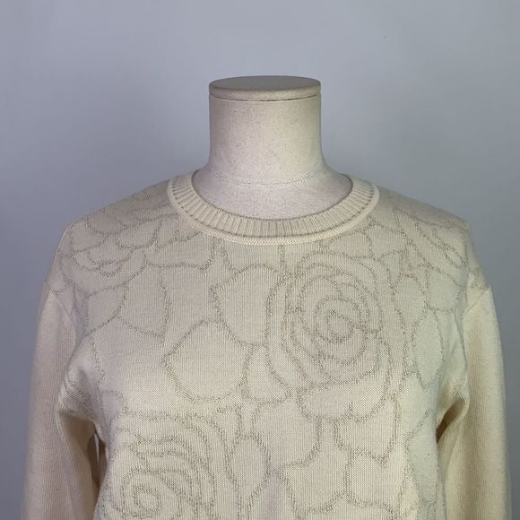 St. John Cream Sweater with Shimmer Flower Print