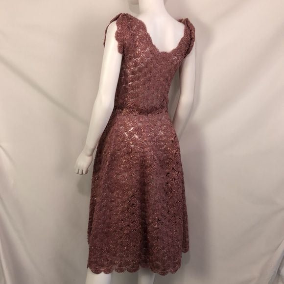 Vintage Pink and Gold Crochet Fit and Flare Dress