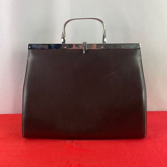 Ralph Lauren Brown Leather with Silver Frame Bag
