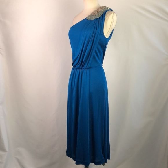 Fendi Cobalt Blue One Shoulder With Beaded Evening Dress
