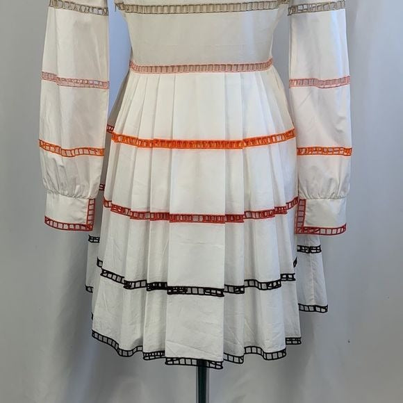 Fendi White Dress With Multi Ribbon Detail and Flare Fit