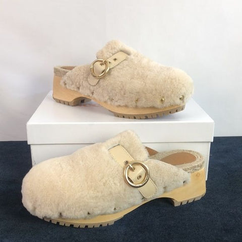 New in Box See by Chloe Cream Shearling Clogs
