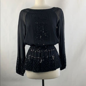 NEW St Johns Black Sequined Silk Blouse