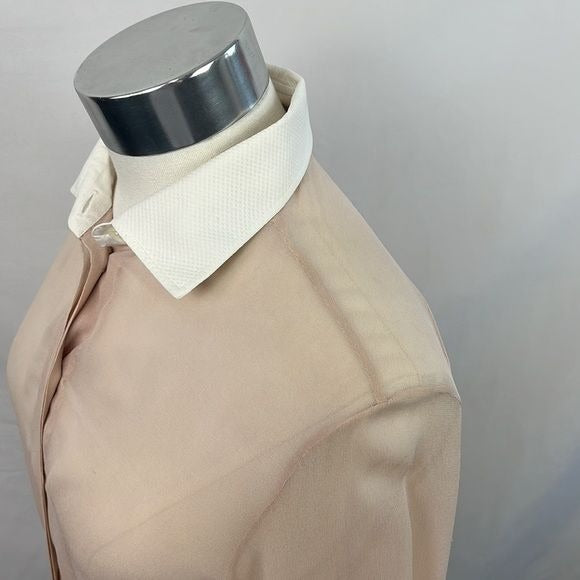 Valentino Sheer Pink Tan Blouse with White Trim Button