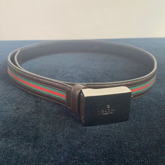 Gucci Men’s Leather Red Green Striped Belt