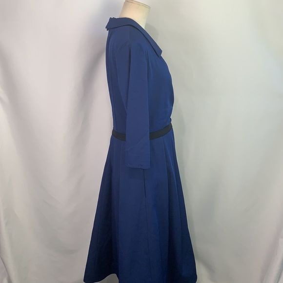Pamela Roland blue pleated bottom fit/flare dress