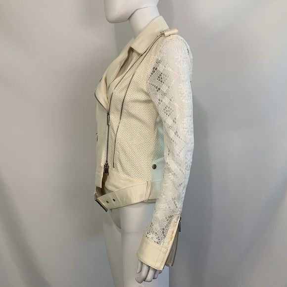 Olivia Palermo NWT white leather and lace moto jacket