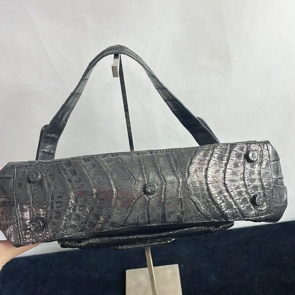 Nancy Gonzalez Gun Metal Crocodile Satchel Bag